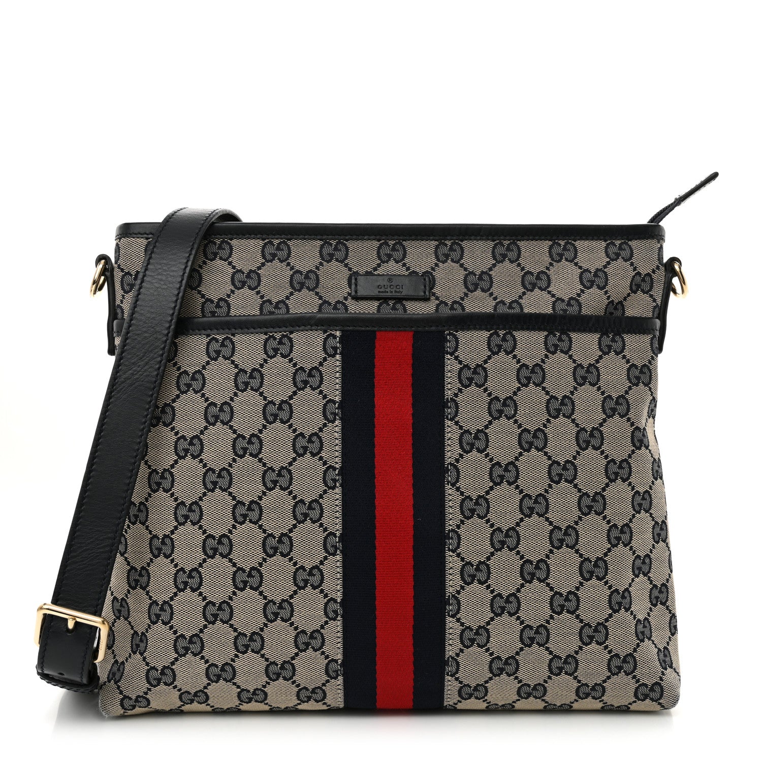 Gucci GG Supreme Monogram Web Flat Messenger Bag Navy 1 of 12