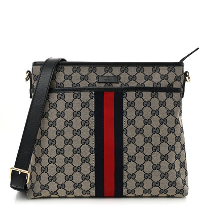 Gucci GG Supreme Monogram Web Flat Messenger Bag Navy 1 of 12