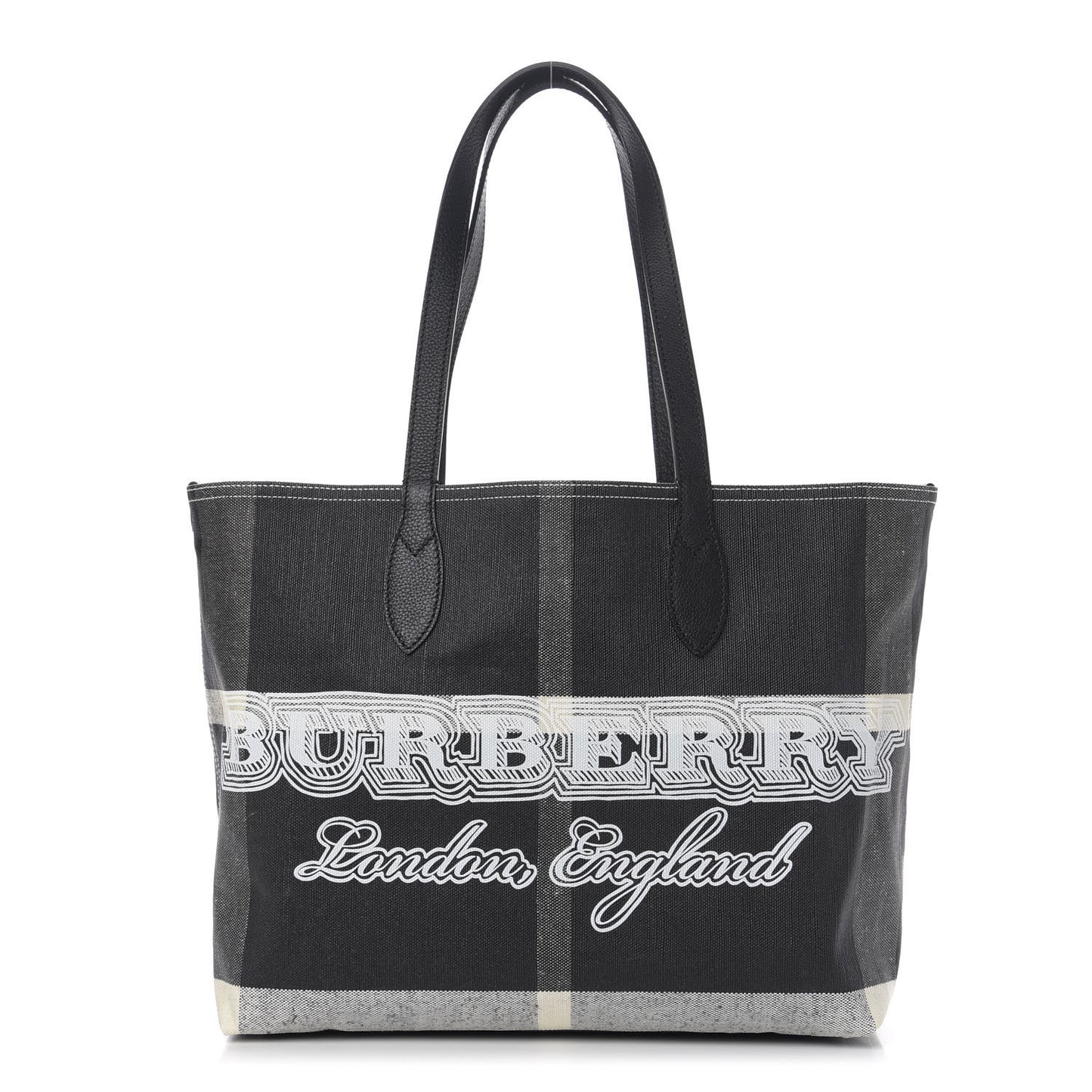 Coated Canvas Mega Check Medium Doodle Tote Black White
