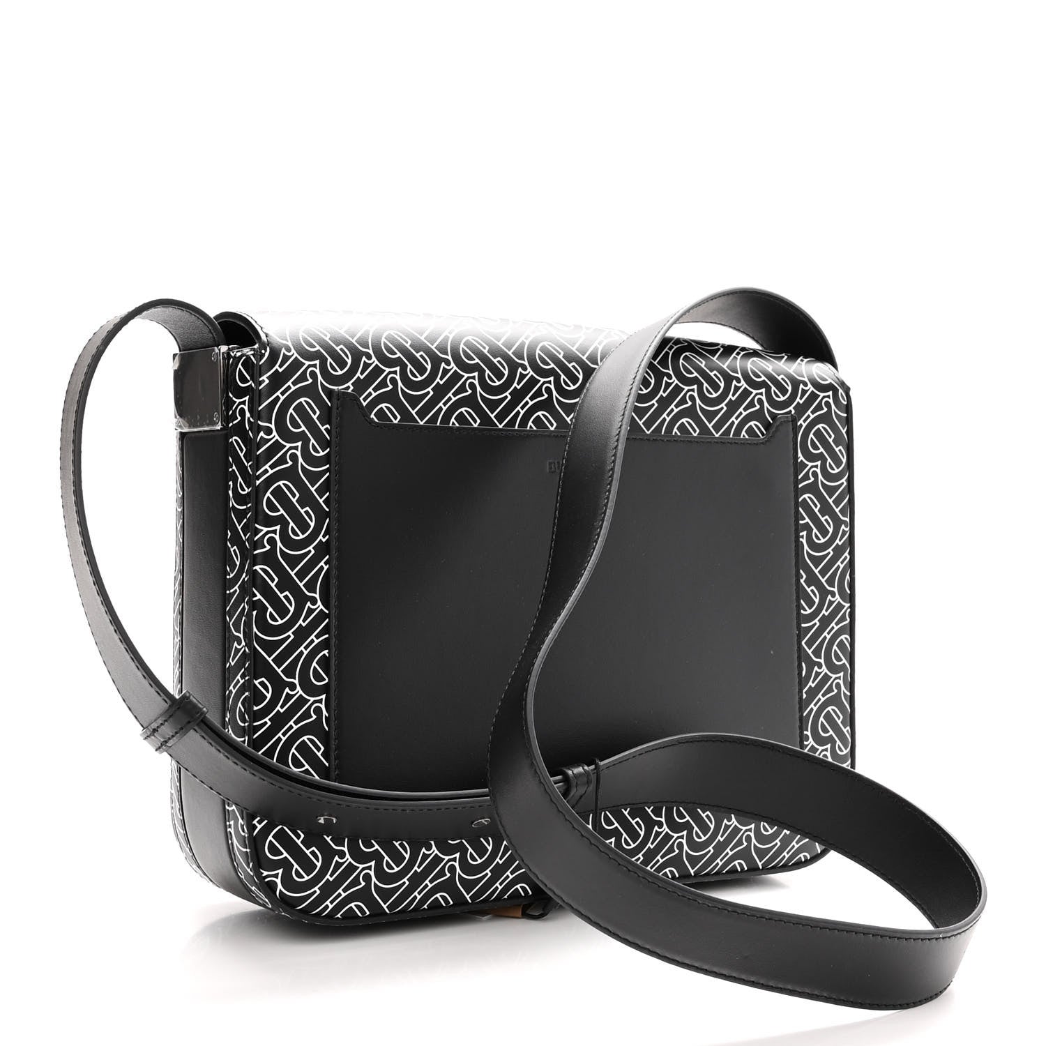 Burberry Calfskin Monogram TB Print Messenger Bag Black White 3 of 9