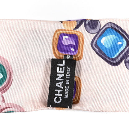Chanel Silk Pearl CC Chain Slim Bandeau Scarf Pink 3 of 3