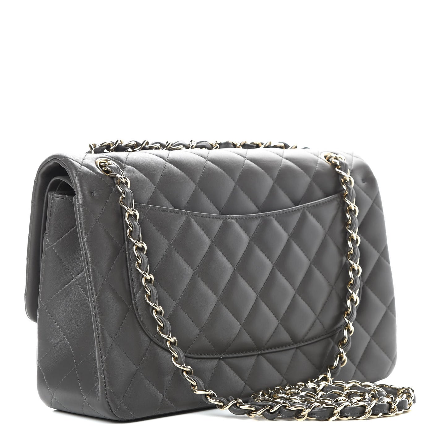 Lambskin Quilted Jumbo Double Flap Grey