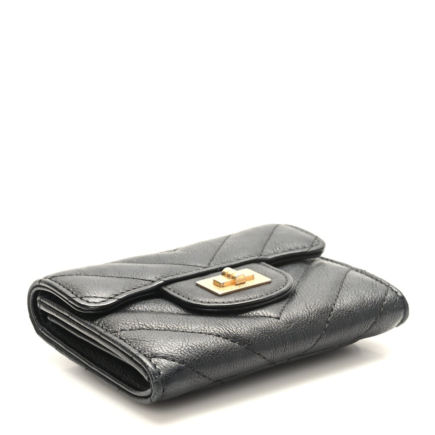 Sheepskin Chevron Quilted Reissue Card Holder Wallet Black