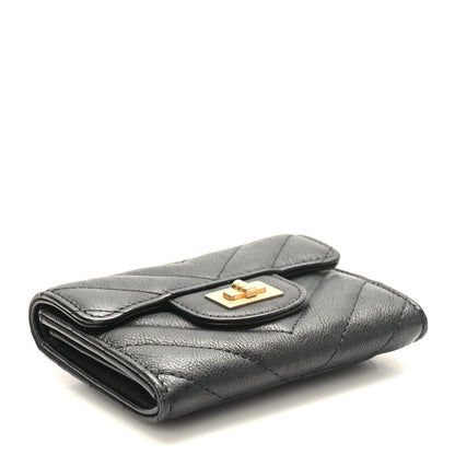 Chanel Sheepskin Chevron Quilted Reissue Card Holder Wallet Black 4 of 9