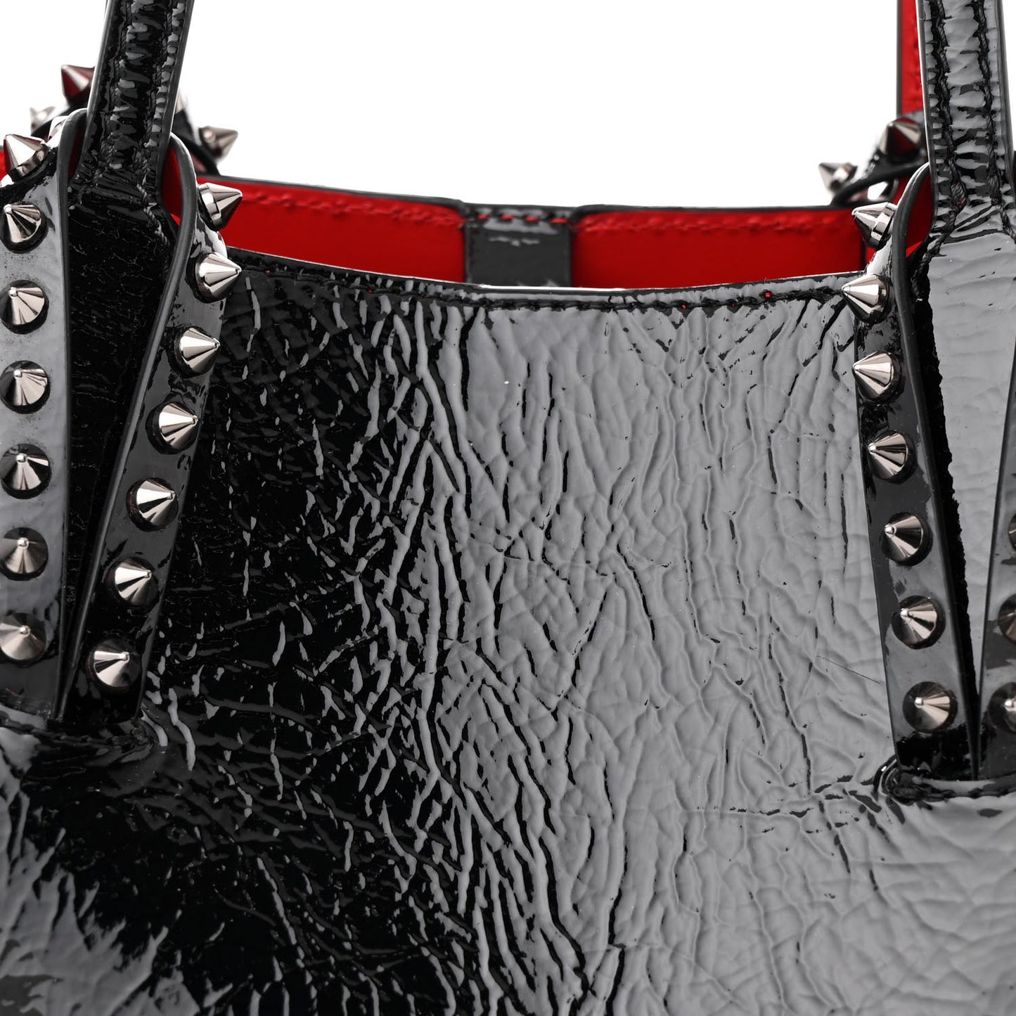 Patent Calfskin Spikes East West Cabata Tote Black