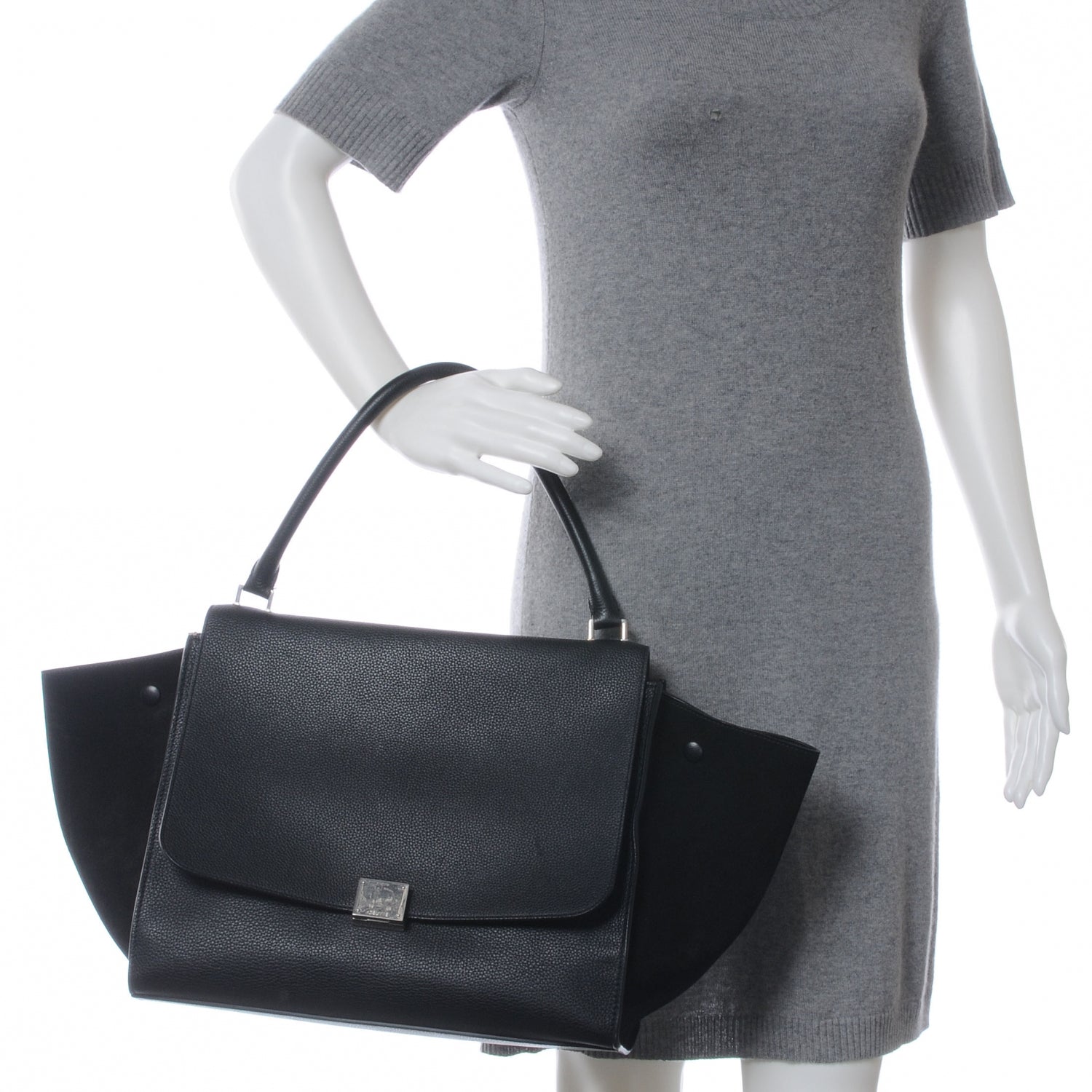 Celine Drummed Leather Suede Large Trapeze Black 2 of 7