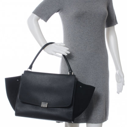 Celine Drummed Leather Suede Large Trapeze Black 2 of 7