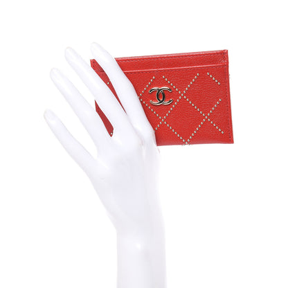 Chanel Shiny Lambskin Studded Rock The Diamond CC Card Holder Red 2 of 9