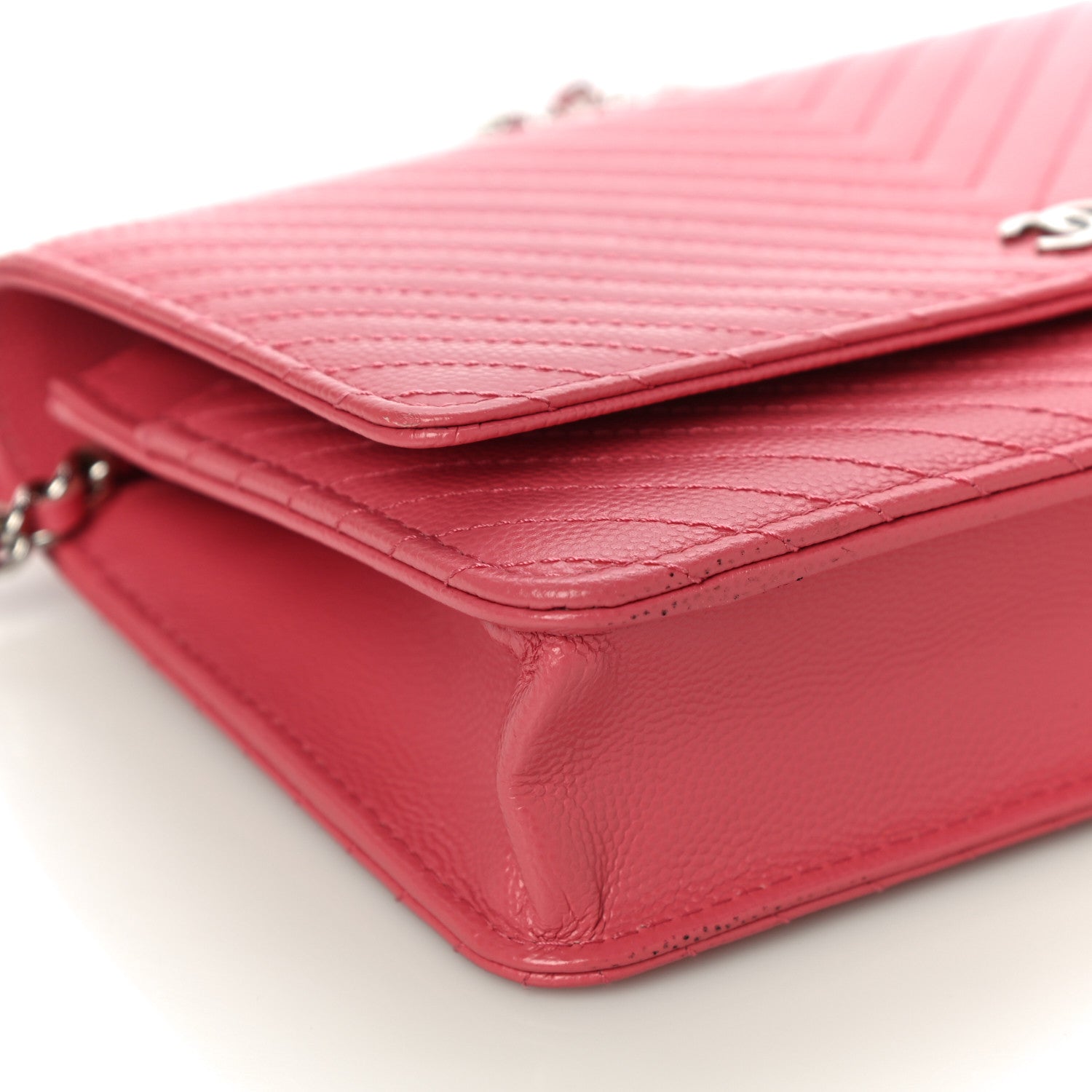 Chanel Caviar Chevron Quilted Wallet On Chain WOC Pink 10 of 12