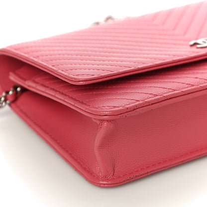 Chanel Caviar Chevron Quilted Wallet On Chain WOC Pink 10 of 12