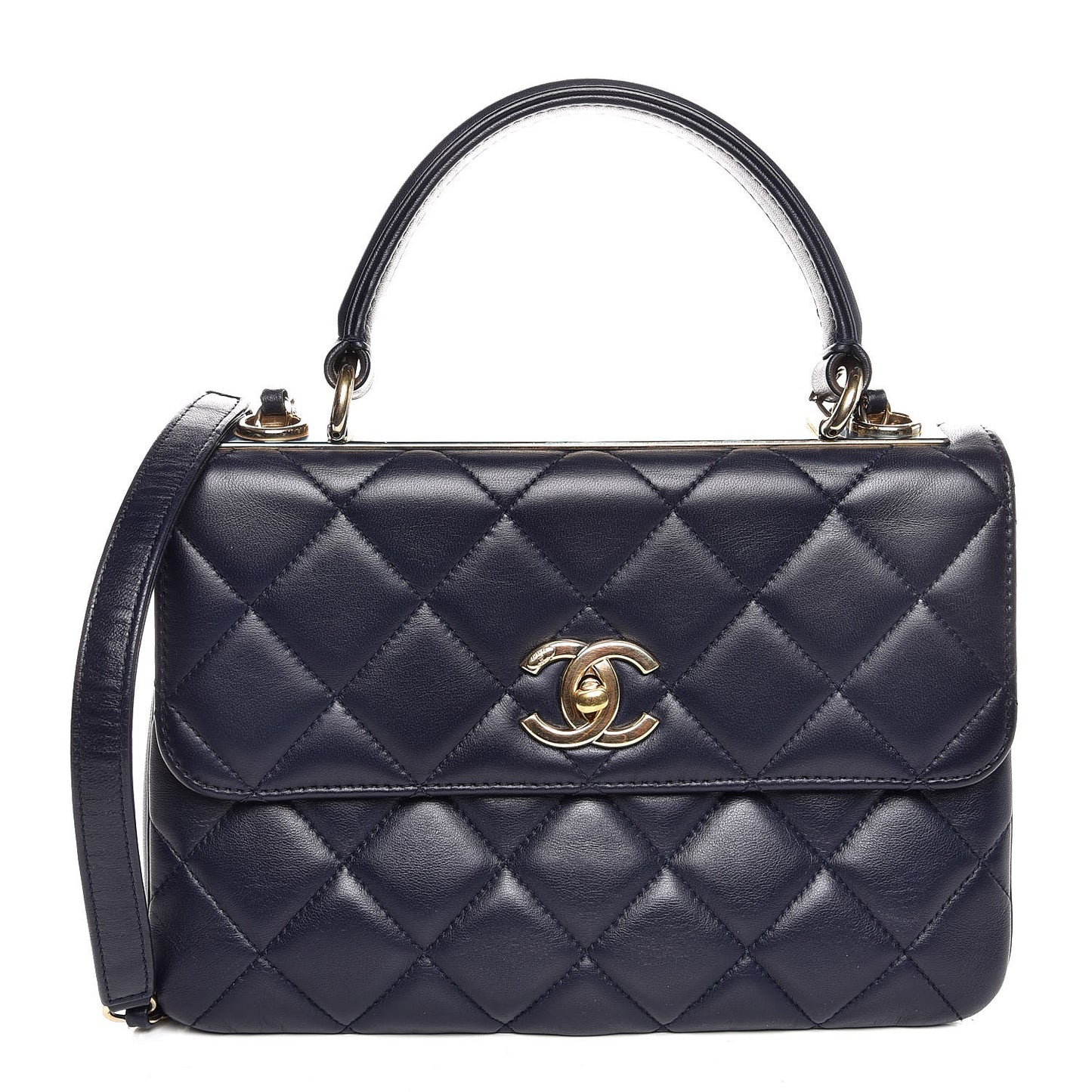 Lambskin Quilted Small Trendy CC Flap Dual Handle Bag Navy