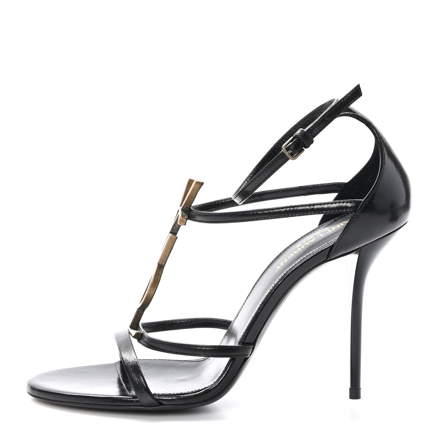Saint Laurent Patent Cassandra 100 Ankle Strap Sandals 38.5 Black 1 of 10