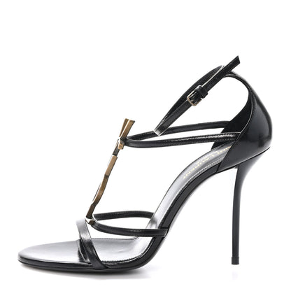 Saint Laurent Patent Cassandra 100 Ankle Strap Sandals 38.5 Black 1 of 10