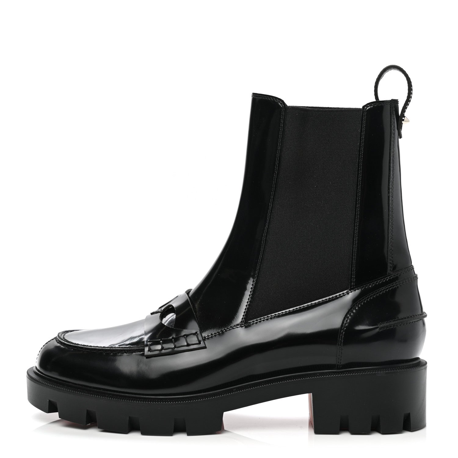 Christian Louboutin Patent Montezu Lug Chelsea Boots 38.5 Black 1 of 9