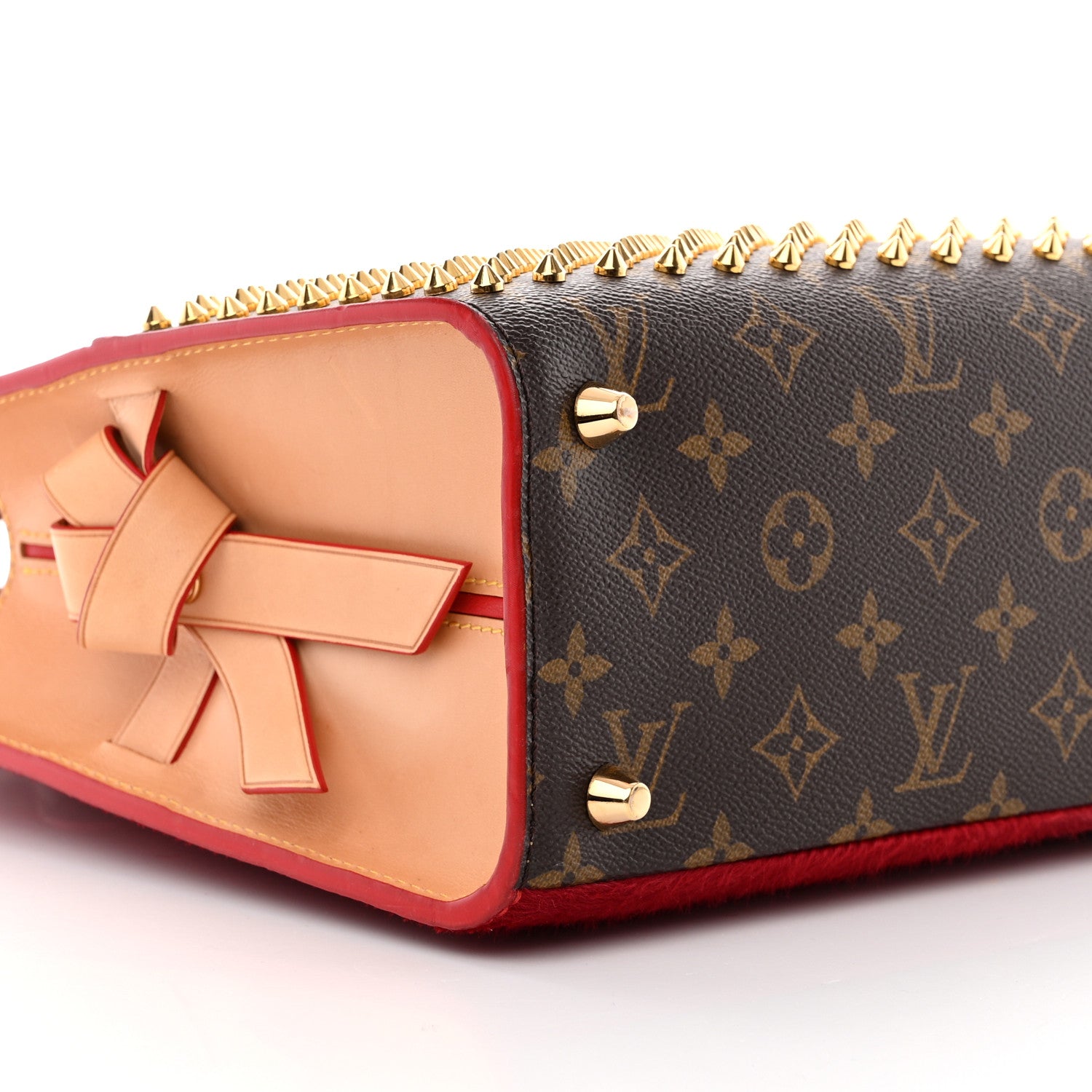 Louis Vuitton Monogram Calf Hair Spikes Iconoclasts Christian Louboutin Tote Red 8 of 14