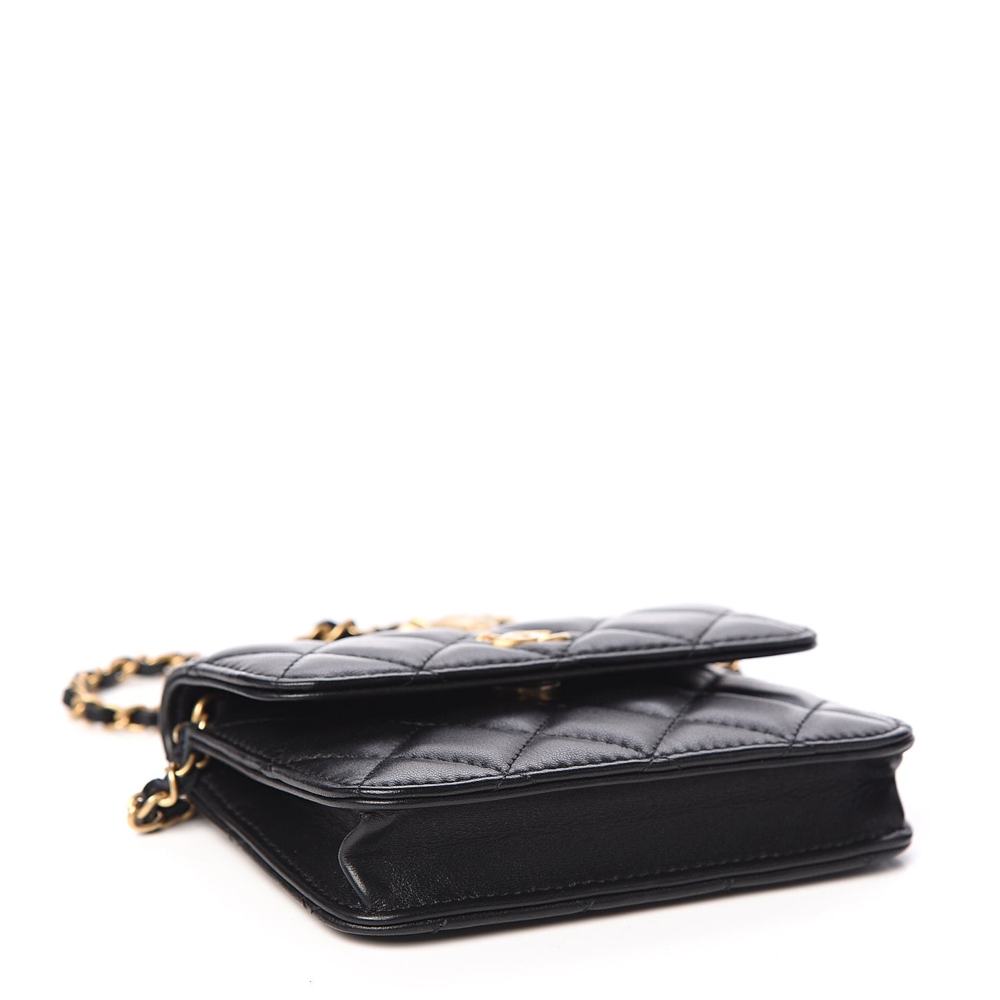 Lambskin Quilted Pearl Crush Clutch With Chain Black