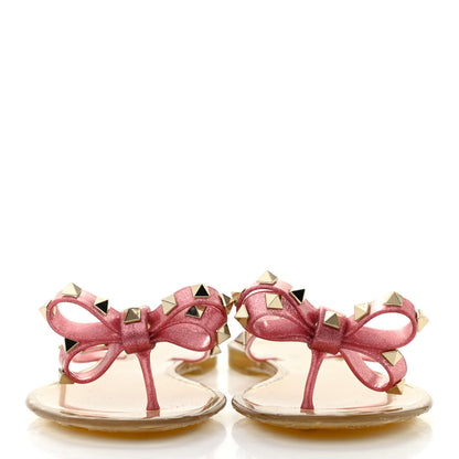 Valentino Garavani PVC Jelly Glitter Rockstud Bow Thong Sandals 39 Pink 2 of 9