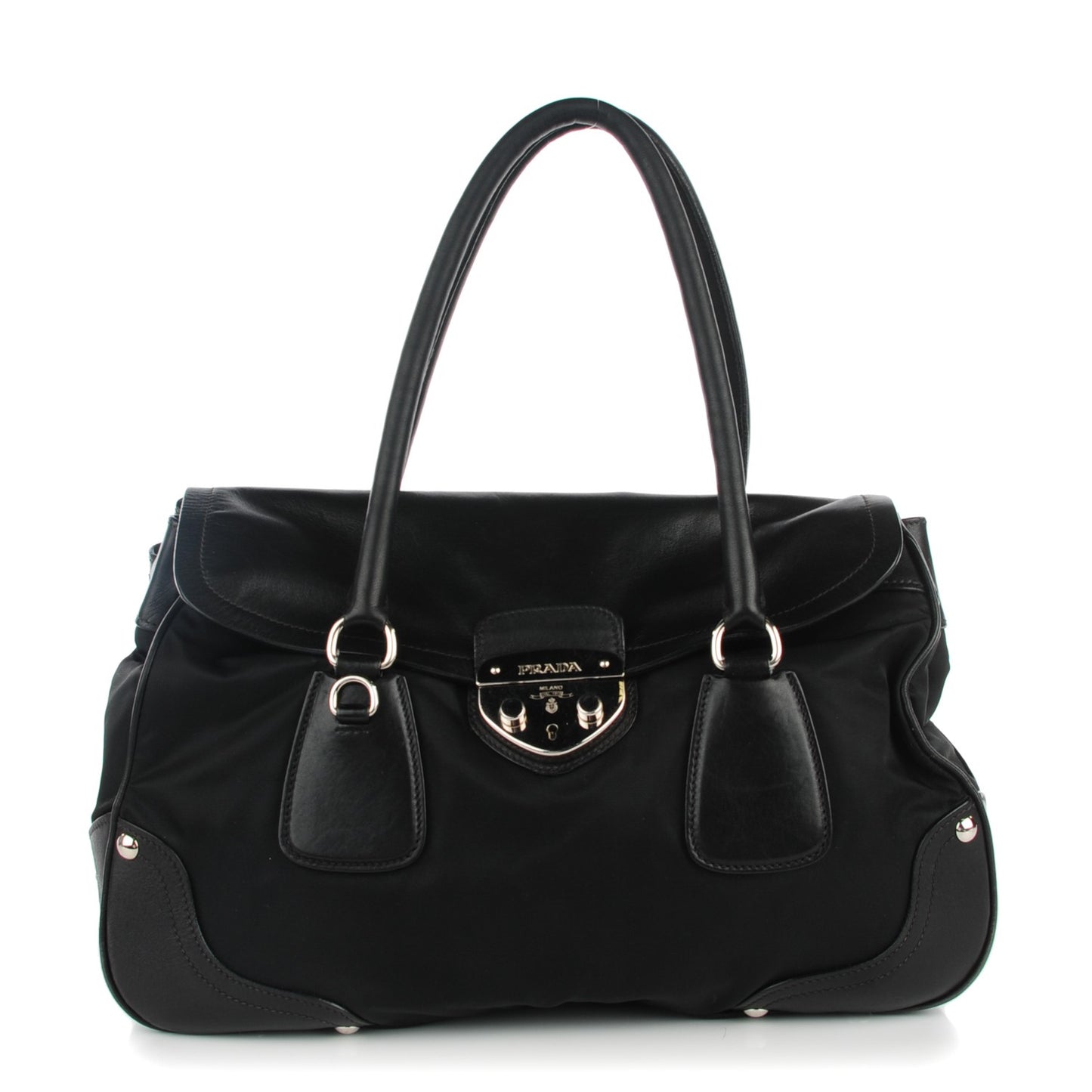 Tessuto Nylon Vitello Foldover Pushlock Satchel Black