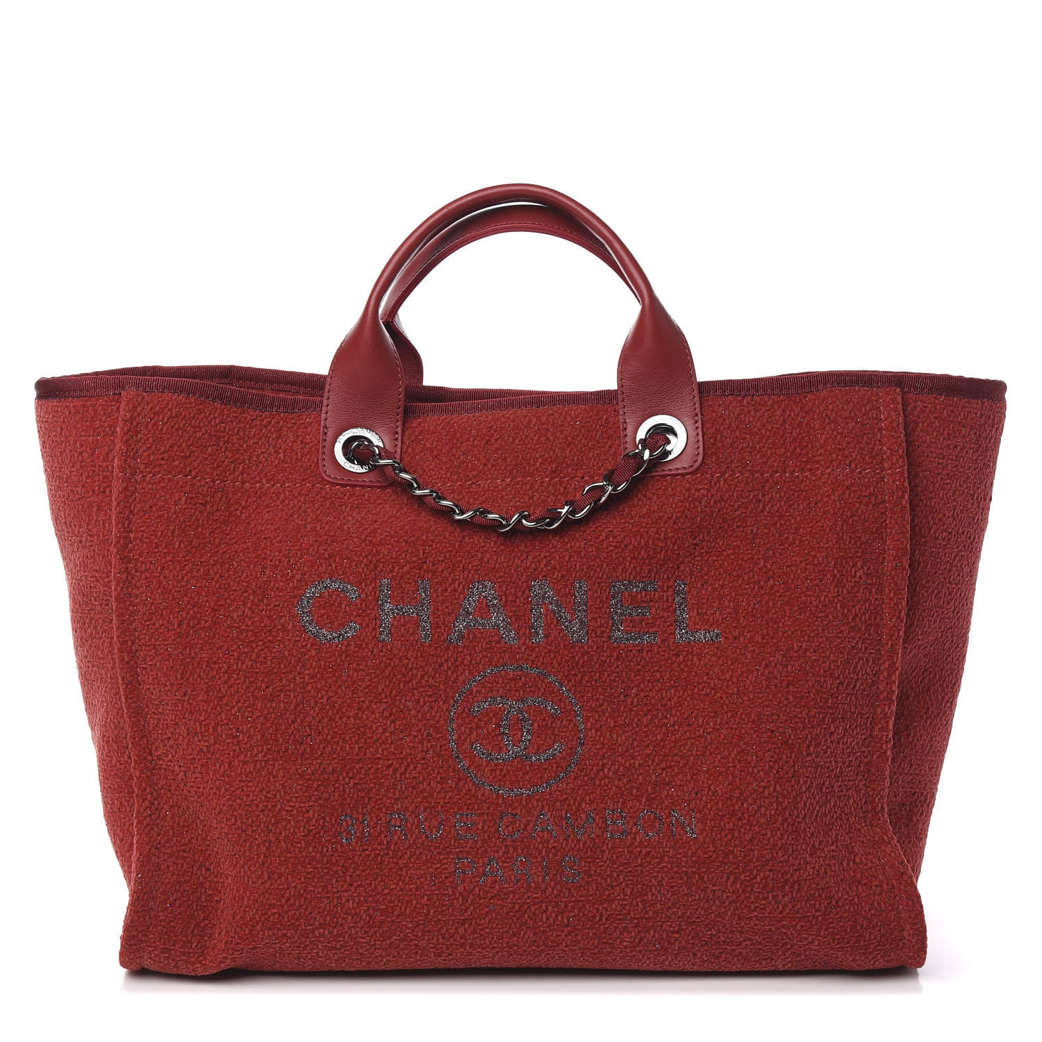 Chanel Lurex Boucle Large Deauville Tote Red 1 of 9