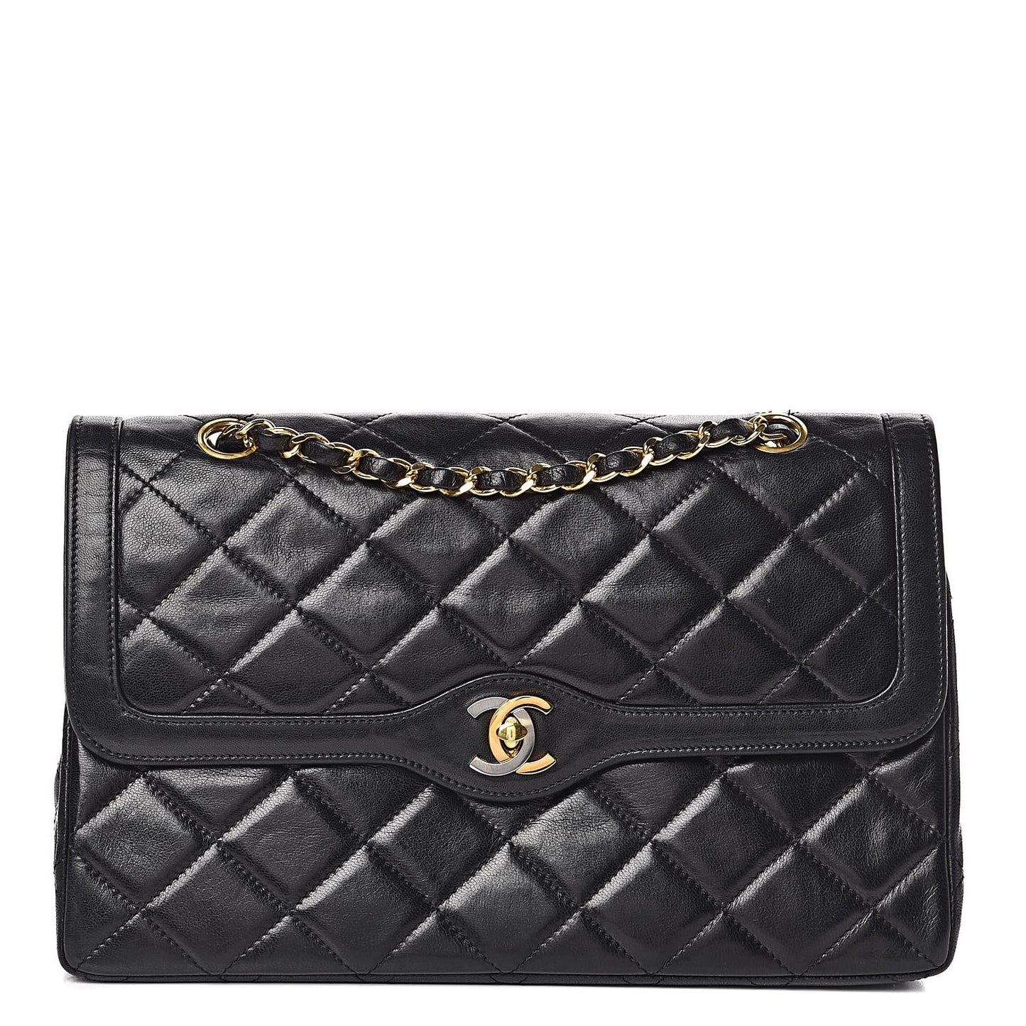 Lambskin Quilted Medium Double Flap Bag Black
