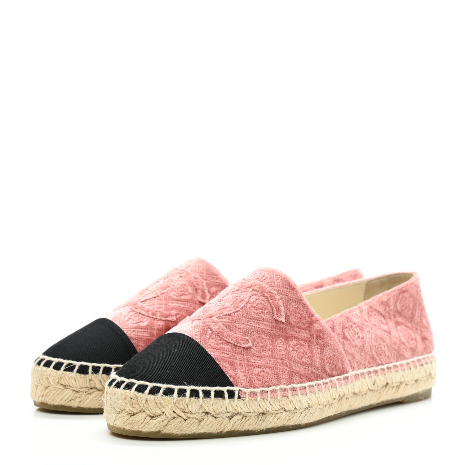 Chanel Velvet Grosgrain Quilted Camellia CC Espadrilles 37 Pink Black 3 of 10