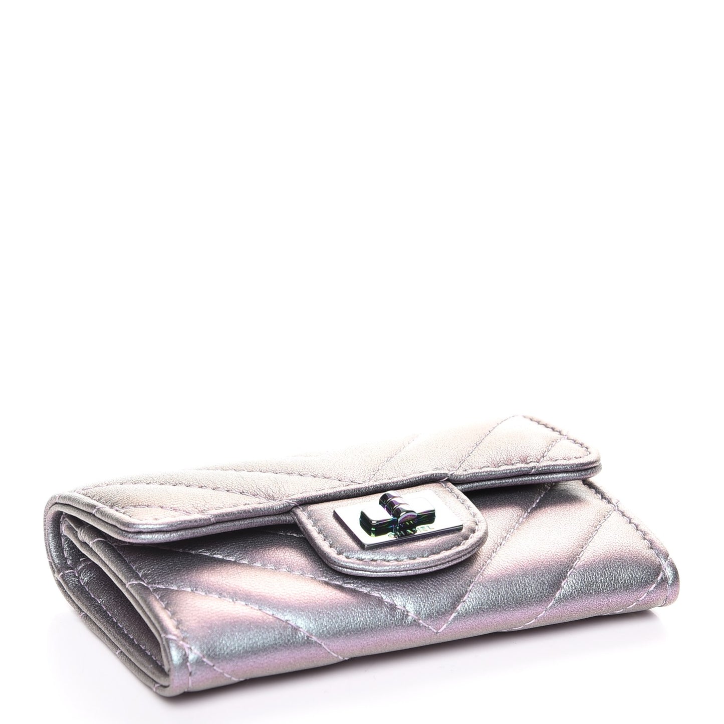 Iridescent Lambskin Chevron Quilted Reissue Card Holder Light Purple