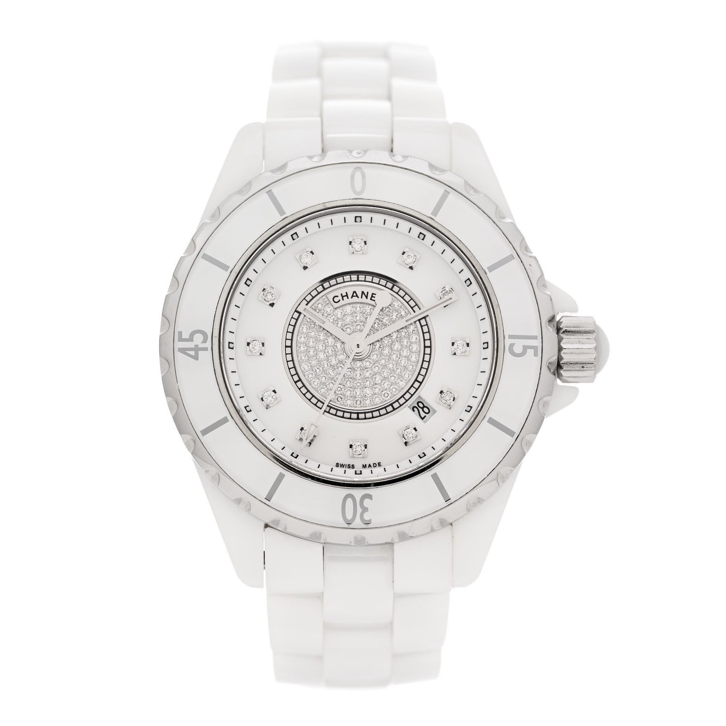 Stainless Steel Ceramic Diamond Dial 33mm J12 Quartz Watch White