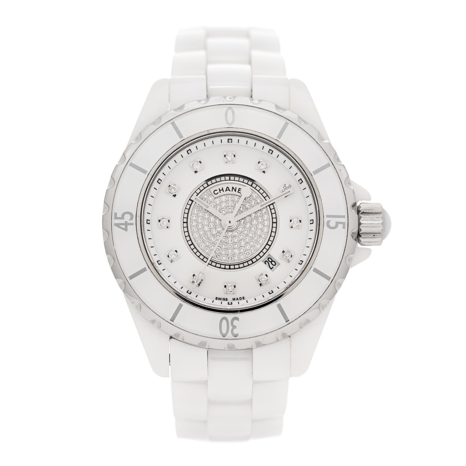 Chanel Stainless Steel Ceramic Diamond Dial 33mm J12 Quartz Watch White 1 of 5