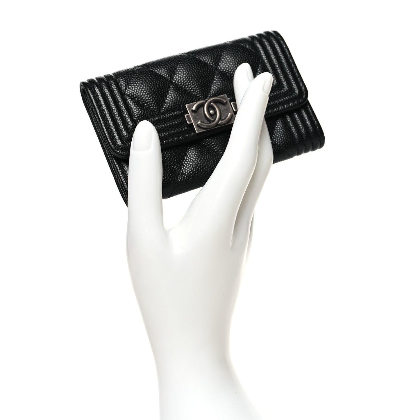 Caviar Quilted Boy Flap Card Holder Black