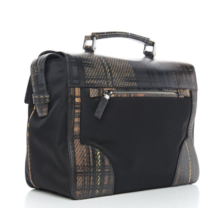 Prada Tessuto Nylon Saffiano Tartan Print Briefcase Cammello 2 of 8
