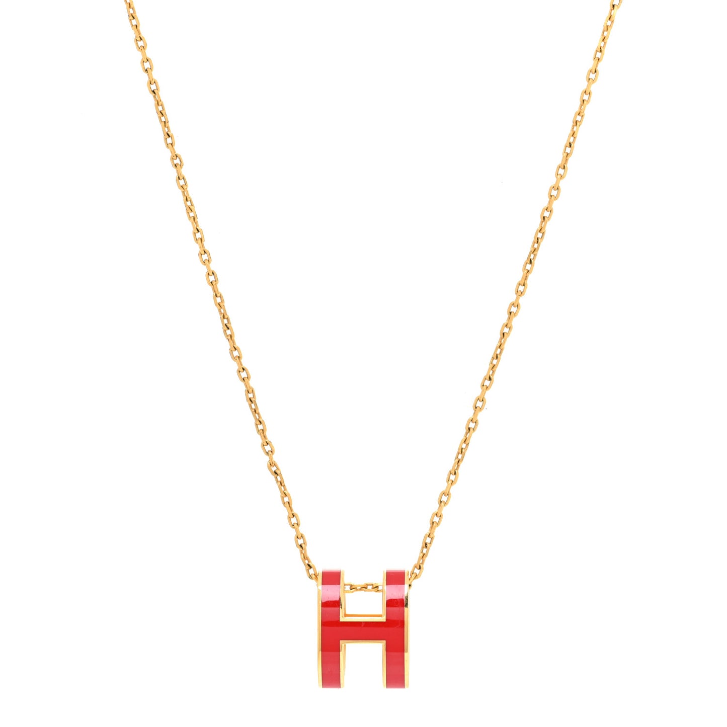 Lacquered Gold Pop H Pendant Necklace Rouge Vif