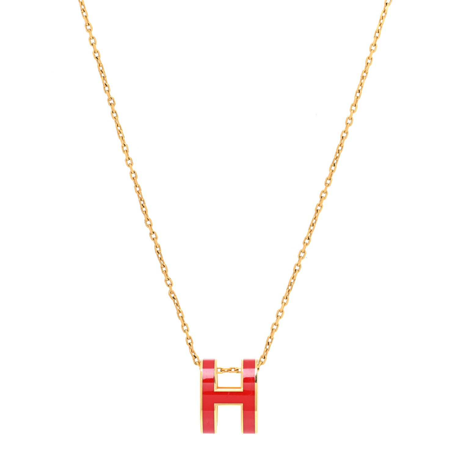 Hermes Lacquered Gold Pop H Pendant Necklace Rouge Vif 1 of 7