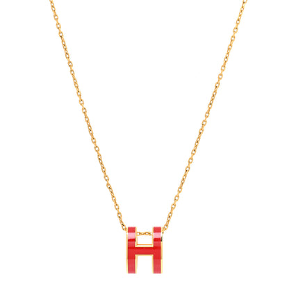 Hermes Lacquered Gold Pop H Pendant Necklace Rouge Vif 1 of 7