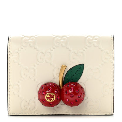 Gucci Guccissima Cherries Card Case Wallet White 1 of 9