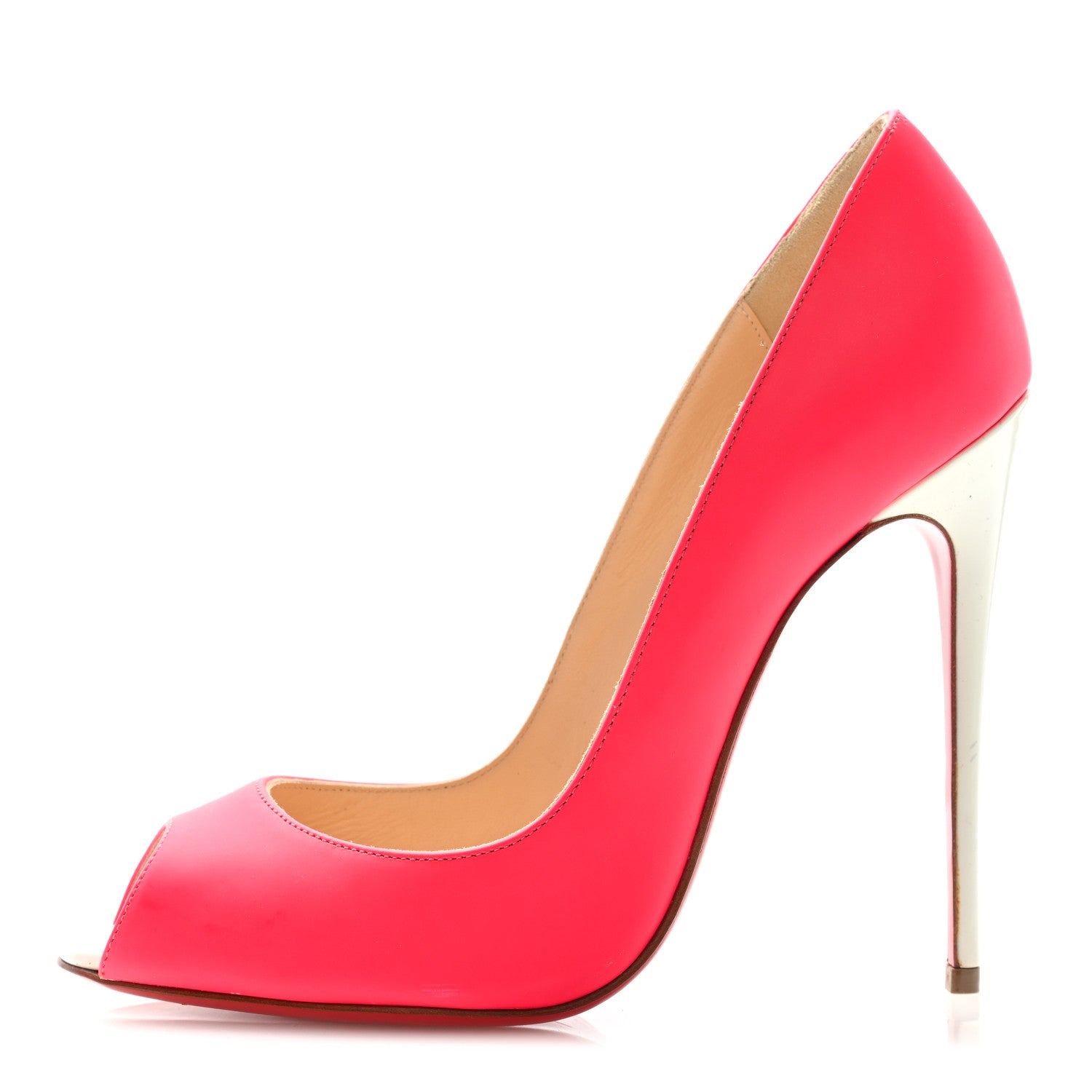 Christian Louboutin Matte Jazz Calf Fluo 120 Peep Toe Pumps 37.5 Fuchsia White 1 of 7