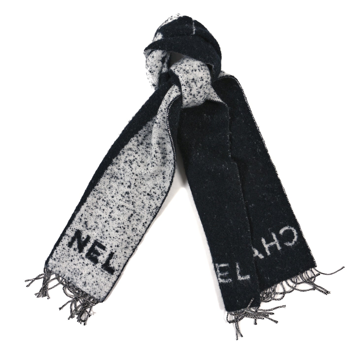 Cashmere CC Fringe Stole Black White