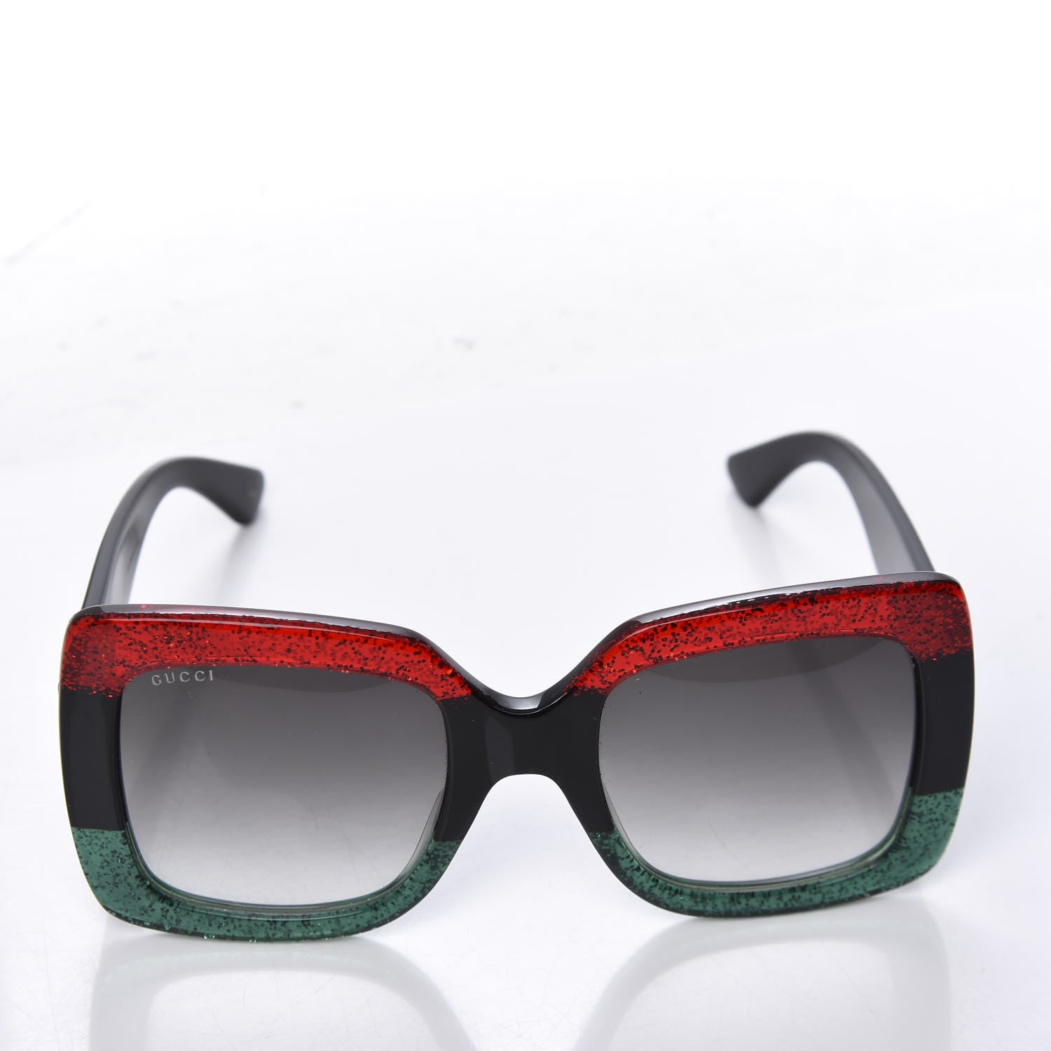 Gucci Acetate Square Frame Sunglasses GG0083S Glitter Red Black Green 2 of 8
