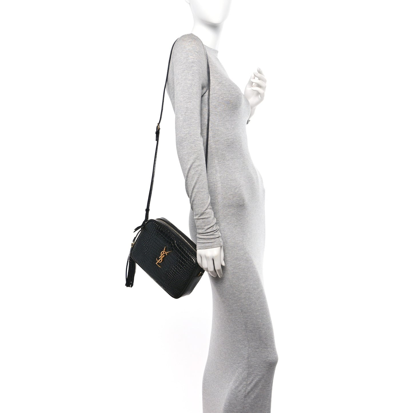 Patent Calfskin Crocodile Embossed Monogram Lou Camera Bag Black