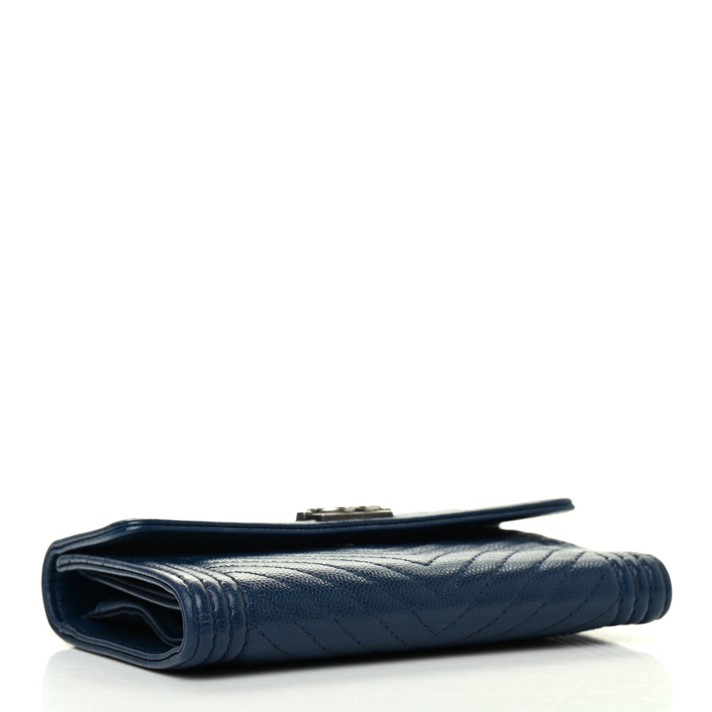 Caviar Chevron Quilted Medium Boy Flap Wallet Navy