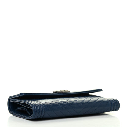 Chanel Caviar Chevron Quilted Medium Boy Flap Wallet Navy 4 of 8