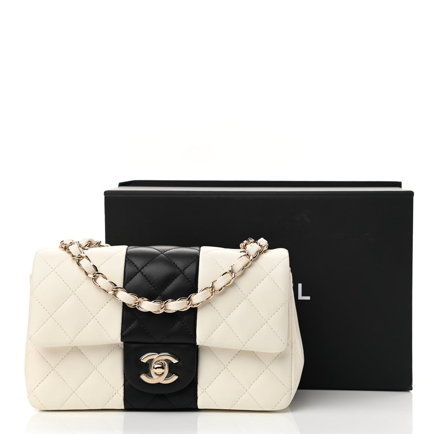 Lambskin Quilted Mini Rectangular Flap White Black