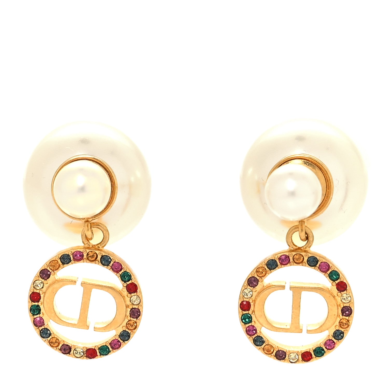 Christian Dior Pearl Crystal Dior Tribales Drop Earrings Gold Multicolor 1 of 5