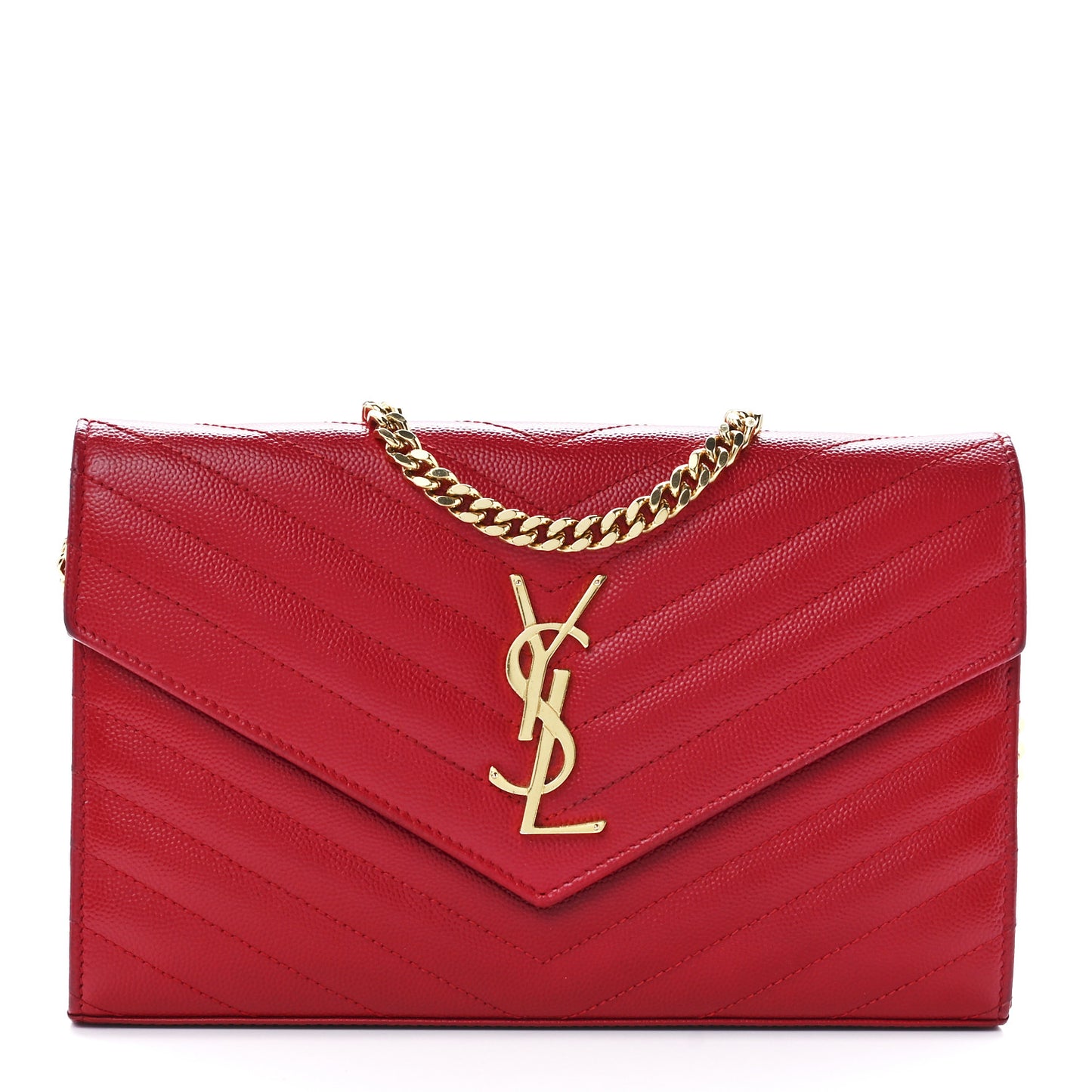 Grain De Poudre Matelasse Chevron Monogram Chain Wallet Red