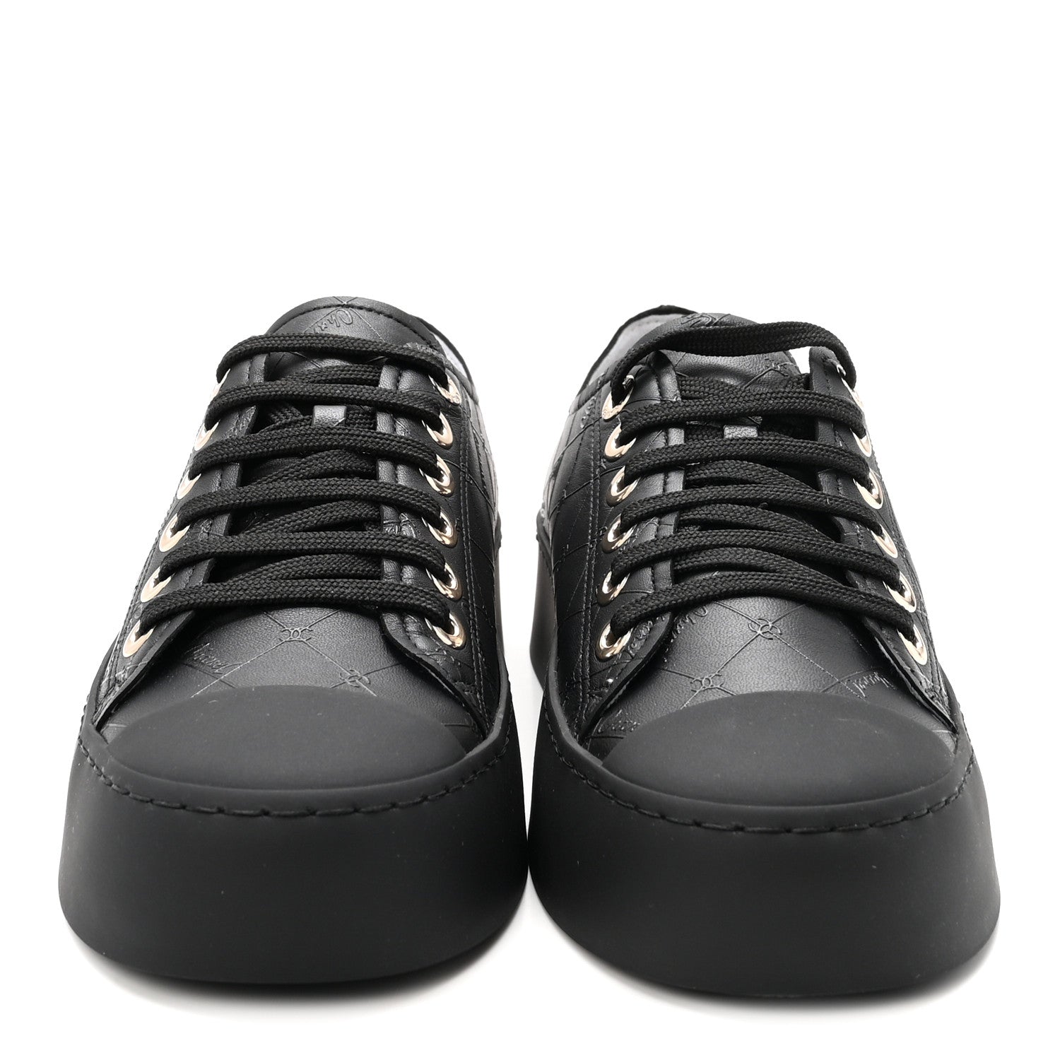 Chanel Lambskin Printed Logo Sneakers 37.5 Black 3 of 10