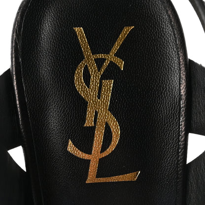 Saint Laurent Metallic Calfskin Leopard Print Tribute 105 Platform Sandals 36.5  Black Silver 8 of 10