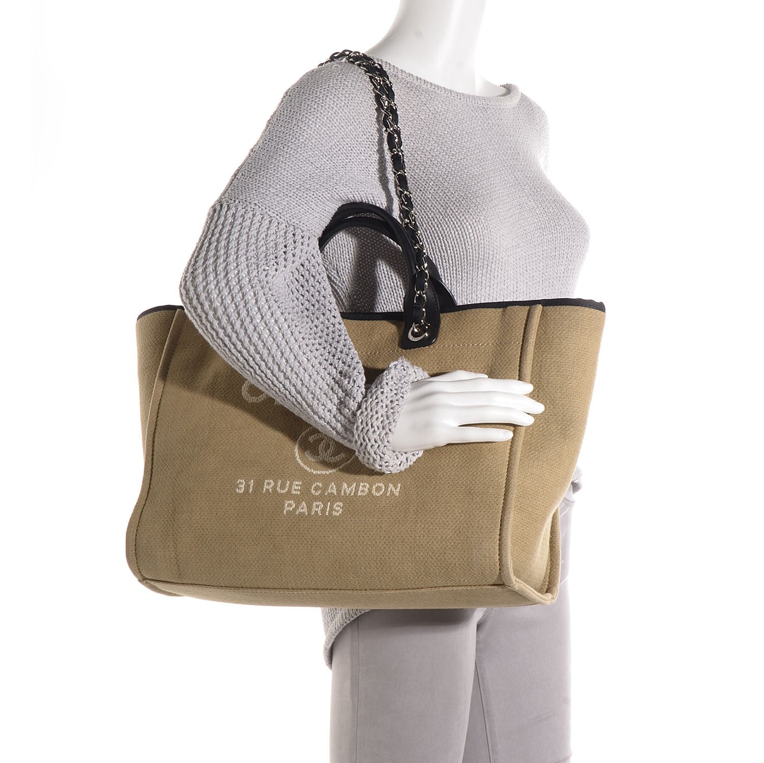 Chanel Canvas Deauville Large Tote Beige Black 2 of 7