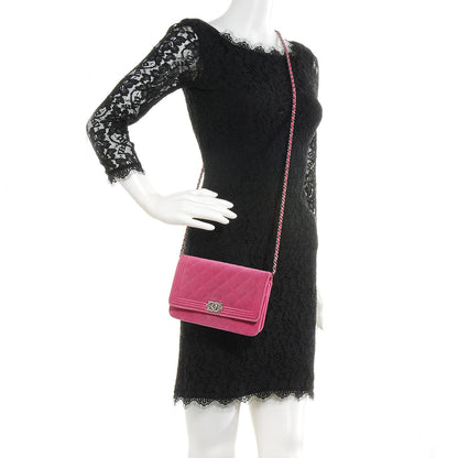 Chanel Velvet Quilted Boy Wallet On Chain Fuchsia 2 of 11