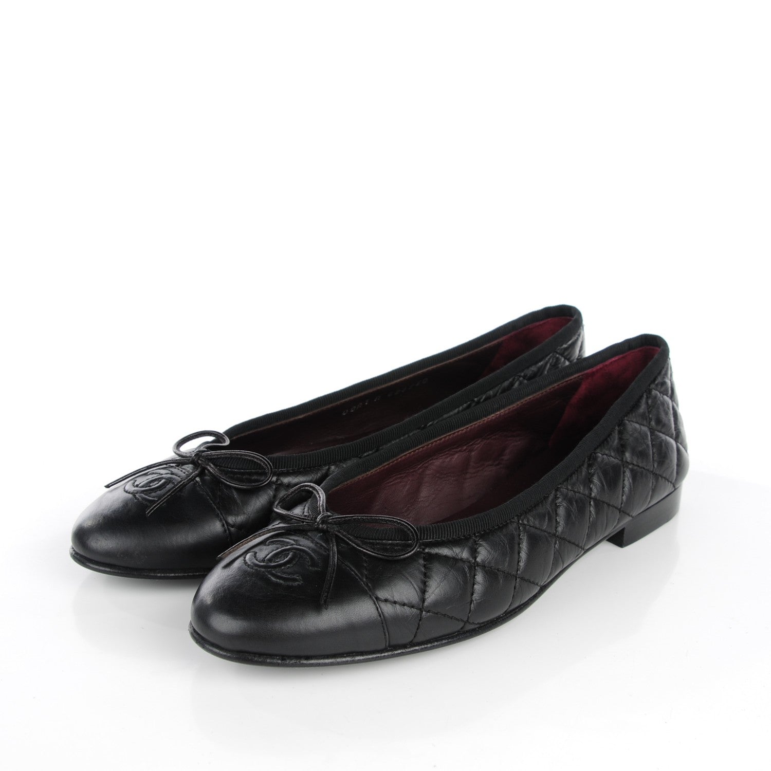 Chanel Aged Calfskin Quilted CC Cap Toe Ballerina Flats 38 Black 3 of 8