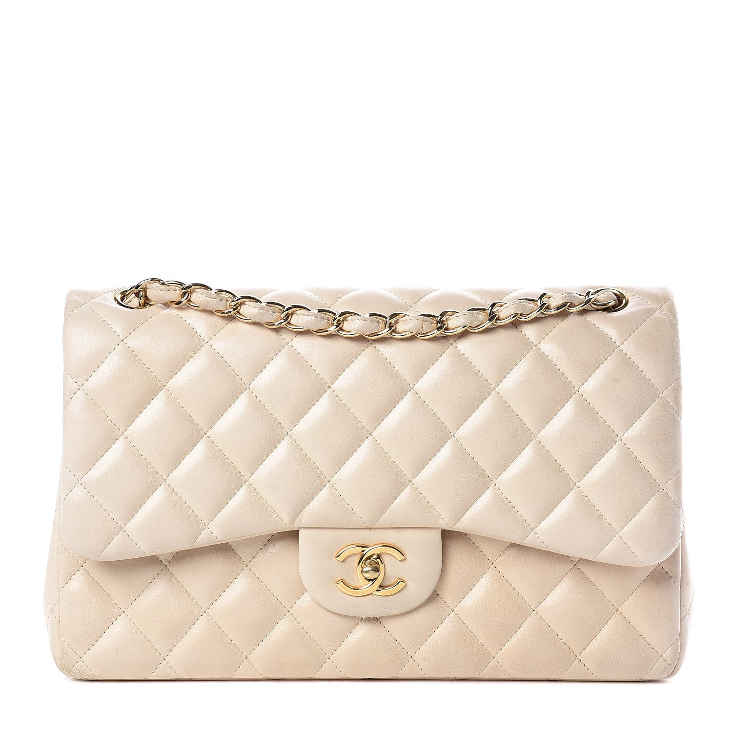 Chanel Lambskin Quilted Jumbo Double Flap Light Beige 1 of 21