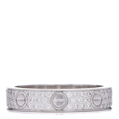 Cartier 18K White Gold Diamond 4mm LOVE Wedding Paved Band Ring 51 5.75 1 of 7